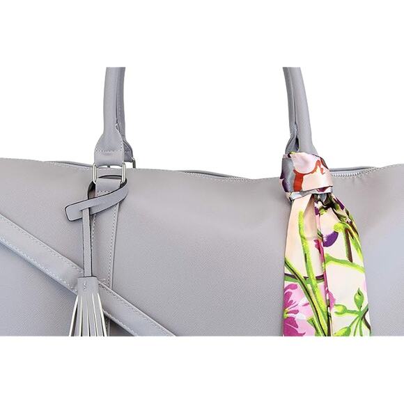 MSRP $79 NWT Weekender Duffel Bag with Satin Tie Light Gray | SAME DAY SHIP - Picture 2 of 7